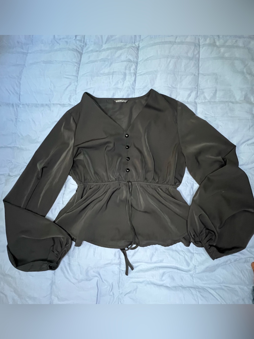 SHEIN Black Long Sleeve Button Front Top